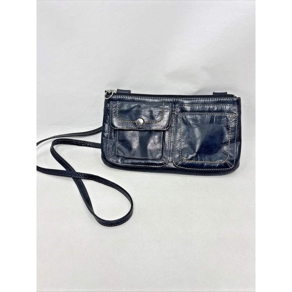 Fossil Black Leather Vintage Y2k 90s‎ Crossbody Purse Travel Pockets